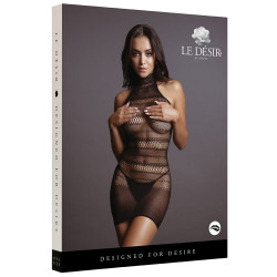 Le Désir Robe sexy High Lace Neck Net Noir